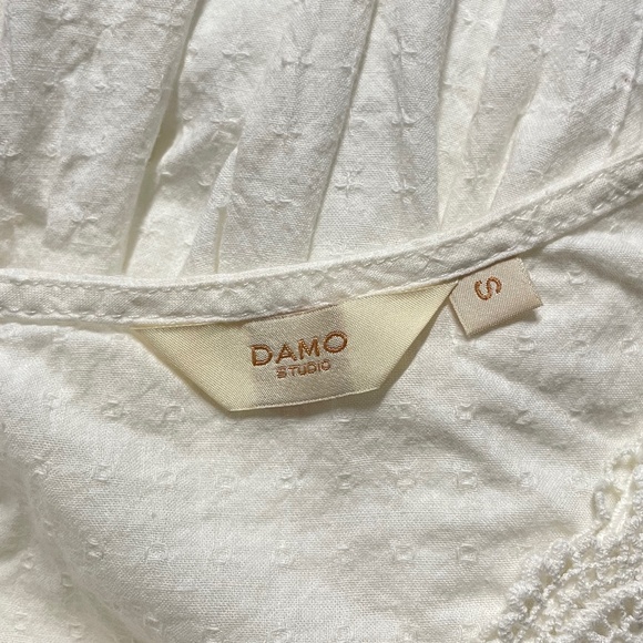 White Damo Puff Sleeve Tie Back Mini Dress Coquette Cottagecore - Picture 3 of 4